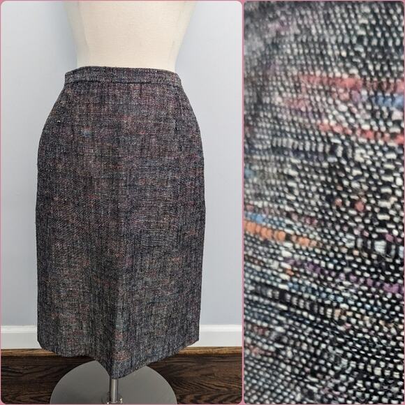 Women's Vintage Christian Dior Tweed Grey Rainbow Skirt 8 - Picture 1 of 10